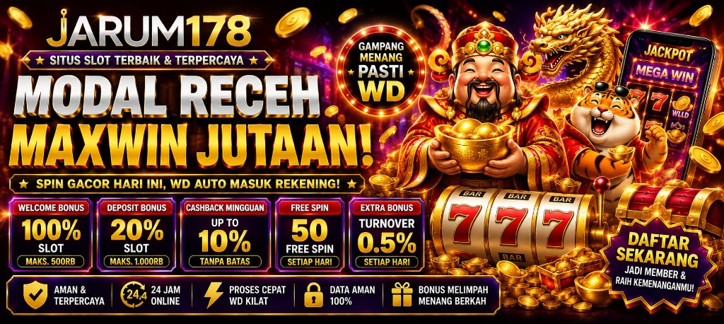 Banner APINAGA modal receh cuan jutaan — bonus slot harta naga 100%, cashback pusat naga, free spin tier naga